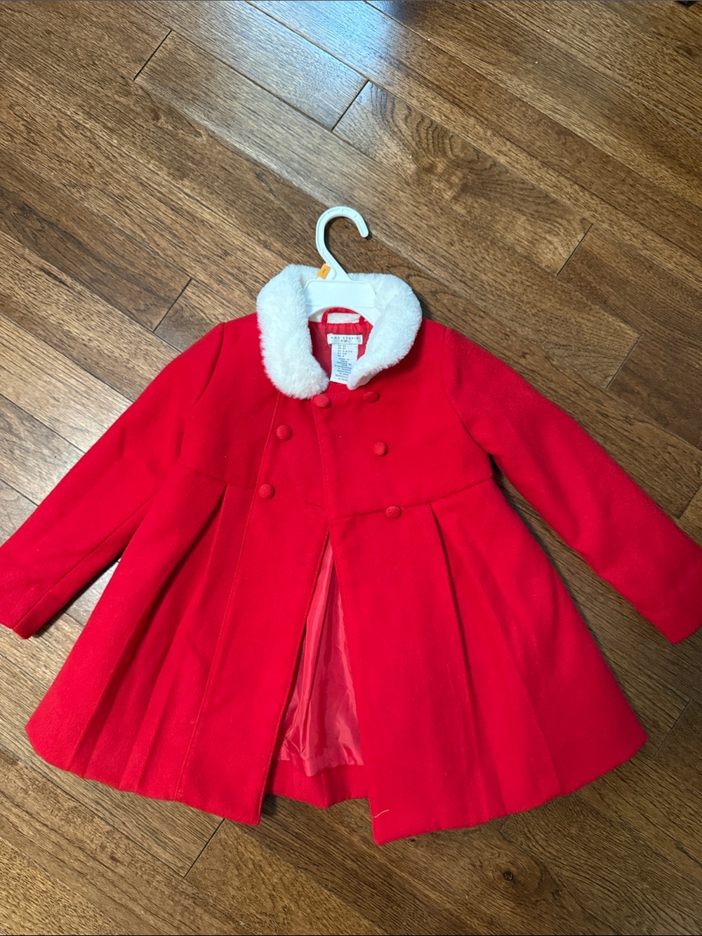 Max Studio Red Pea Coat with White Faux Fur Collar